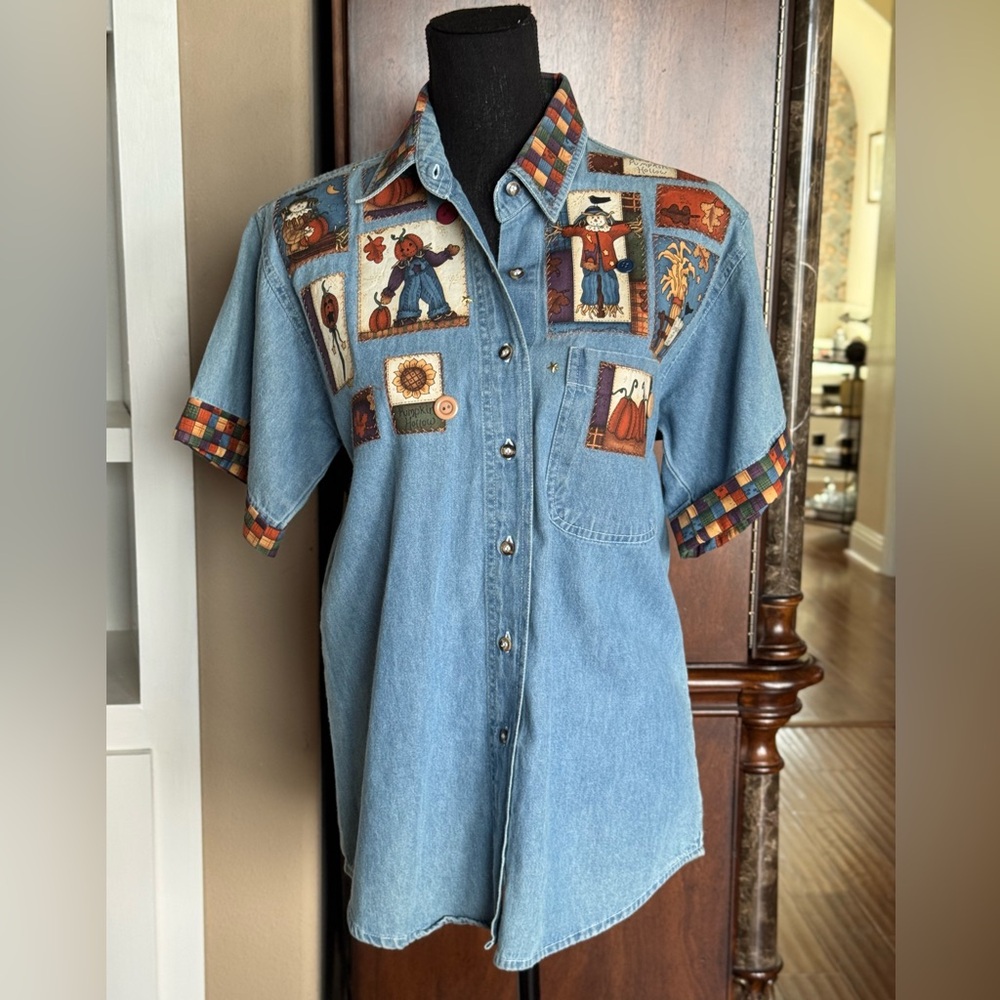 Vintage‎ Blue Diamond Fall Denim Button Shirt